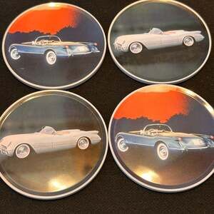Vintage Chevrolet Corvette & Bel Air Drink Coasters with Tin Case (Set of 4)